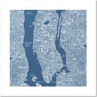 New York city blue map Posters and Art